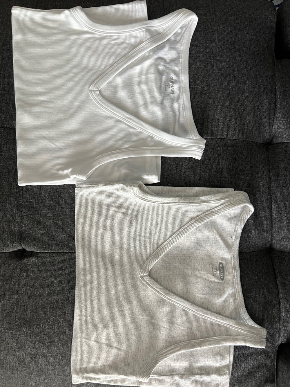 Old Navy White and Light Gray Ribbed Tank Tops - 2 Pack